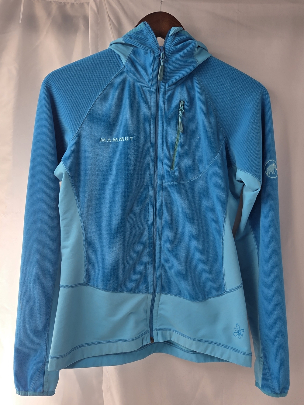 Mammut Technical Fleece Hooded Jacket S Turquoise Gorpcore Full Zip Midlayer